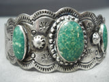 Early Vintage Native American Navajo Cerrillos Turquoise Sterling Silver Hand Tooled Bracelet-Nativo Arts