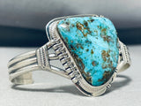 Glamorous Native American Navajo Old Kingman Turquoise Sterling Silver Bracelet-Nativo Arts