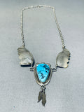 Fantastic Vintage Native American Navajo Sleeping Beauty Turquoise Sterling Silver Necklace-Nativo Arts