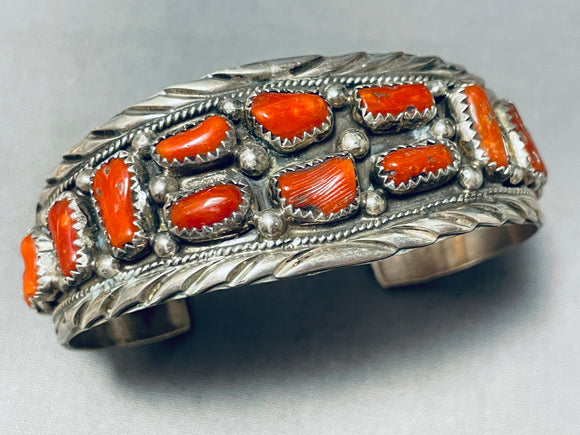 Sturdy Vintage Native American Navajo Boulders Of Coral Sterling Silver Bracelet-Nativo Arts