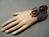 Mind Boggling Vintage Native American Navajo Amber Sterling Silver Bug Bracelet-Nativo Arts