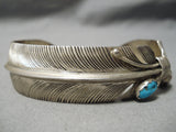 Striking Vintage Native American Navajo Hand Carved Sterling Silver Feather Bracelet Old-Nativo Arts