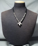 Native American Spectacular Vintage Santo Domingo Turquoise Jet Sterling Silver Necklace-Nativo Arts