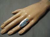 Important Native American Zuni Harlan Coonsis Turquoise Blue Jay Bird Sterling Silver Ring-Nativo Arts