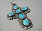 Quality Big Vintage Zuni Native American Sterling Silver Turquoise Cross Pendant-Nativo Arts