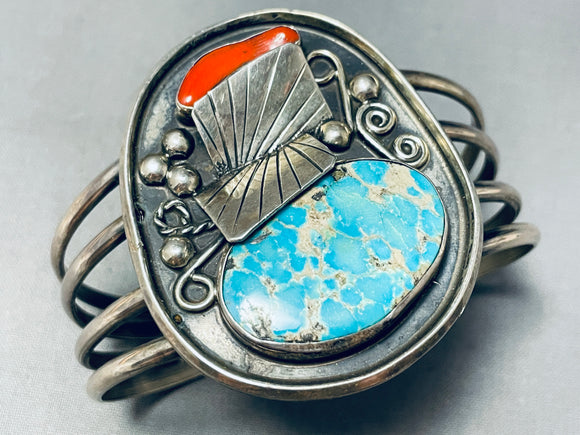 Important Easter Blue Turquoise Vintage Native American Navajo Sterling Silver Bracelet-Nativo Arts