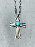 Wonderful Vintage Native American Zuni Blue Gem Turquoise Sterling Silver Cross Necklace-Nativo Arts