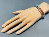 Don Dewa Native American Zuni Coral Turquoise Sterling Silver Sunface Bracelet-Nativo Arts