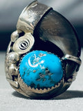 Huge Native American Navajo Turquoise Authentic Bear Sterling Silver Ring-Nativo Arts