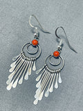 Exquisite Native American Navajo Coral Sterling Silver Earrings-Nativo Arts
