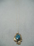 Incredible 14k Gold Vintage Native American Navajo Morenci Turquoise Necklace Old-Nativo Arts