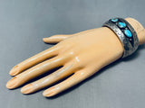 Fabulous Vintage Native American Navajo 3 Kingman Turquoise Sterling Silver Shadowbox Bracelet-Nativo Arts