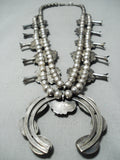 Very Rare Vintage Native American Navajo Turquoise Sterling Silver Squash Blossom Necklace-Nativo Arts