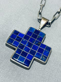 Native American One Of The Most Unique Cross Lapis Sterling Silver Necklace Old-Nativo Arts
