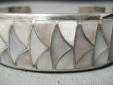 One Of The Most Intricate Vintage Native American Zuni Mother Pearl Sterling Silver Bracelet-Nativo Arts
