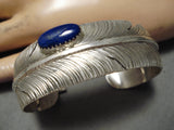 Important Detailed Feather Native American Navajo Sterling Silver Bracelet Cuff-Nativo Arts