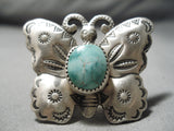 Marvelous Vintage Native American Navajo Pilot Mountain Turquoise Sterling Silver Butterfly Ring-Nativo Arts