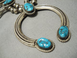 Amazing Vintage Native American Navajo Blue Turquoise Sterling Silver Squash Blossom Necklace-Nativo Arts