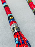 Authentic Singer Coral Native American Navajo Turquoise Sterling Silver Necklace-Nativo Arts