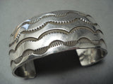 Heavy Hand Tooled Vintage Native American Navajo Sterling Silver Sun Bracelet-Nativo Arts