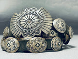 Unbelievable Hand Tooled Vintage Native American Navajo Sterling Silver Concho Belt-Nativo Arts