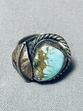 Chunky Vintage Native American Navajo #8 Turquoise Sterling Silver Leaf Ring Old-Nativo Arts
