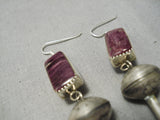 One Of Best Vintage Native American Navajo Squared Purple Shell Sterling Silver Bead Earrings-Nativo Arts