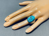 Authentic Vintage Native American Zuni Carved Turquoise Sterling Silver Ring-Nativo Arts