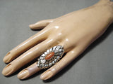 Incredible Navajo Coral Sterling Silver Ring Old Native American-Nativo Arts