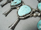 One Of Biggest Vintage Native American Navajo Turquoise Sterling Silver Squash Blossom Necklace-Nativo Arts