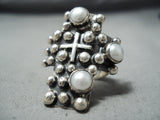 Exquisite Navajo Pearl Sterling Silver Cross Ring Native American-Nativo Arts
