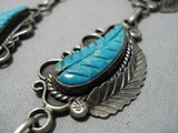 Stunning Angela Lee Turquoise Leaf Sterling Silver Native American Necklace-Nativo Arts