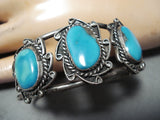 Superior Vintage Native American Navajo Bisbee Turquoise Sterling Silver Bracelet Old-Nativo Arts