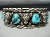 Detailed Buffalo Vintage Native American Navajo Turquoise Sterling Silver Bracelet-Nativo Arts