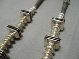 Heavy Unique Squared Bead Vintage Native American Navajo Sterling Silver Necklace-Nativo Arts