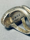 Important Vintage Native American Navajo Gibson Nez Green Turquoise Sterling Silver Ring-Nativo Arts