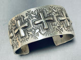 Signed Native American Navajo Sterling Silver Cross Bracelet-Nativo Arts