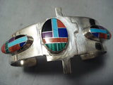 Incredible Vintage Native American Navajo Turquoise Inlay Sterling Silver Bracelet-Nativo Arts