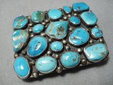 Thick Chunky Turquoise Vintage Native American Navajo Hand Tooled Sterling Silver Buckle Old-Nativo Arts