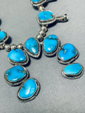 Amazing Vintage Native American Navajo Kingman Turquoise Sterling Silver Squash Blossom Necklace-Nativo Arts