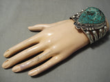 Electrifying Vintage Native American Navajo Green Teardrop Turquoise Sterling Silver Bracelet-Nativo Arts