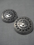 Exceptional Vintage Hopi Native American Sunface Sterling Silver Earrings-Nativo Arts