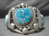 One Of The Biggest Heaviest Native American Zuni Turquoise Sterling Silver Bracelet-Nativo Arts