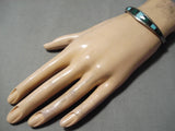 Superior Vintage Native American Navajo Graduating Turquoise Inlay Sterling Silver Bracelet-Nativo Arts