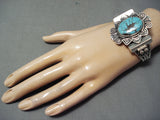 Fantastic Vintage Native American Navajo Red Mountain Turquoise Sterling Silver Bracelet Old-Nativo Arts