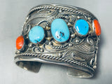 Pat Platero Vintage Native American Navajo Turquoise Sterling Silver Leaf Bracelet Old-Nativo Arts