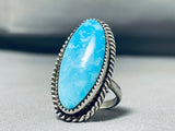 Brilliant Vintage Native American Navajo Large Kingman Turquoise Sterling Silver Ring-Nativo Arts