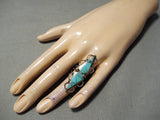 Towering Beautiful Vintage Native American Zuni Turquoise Sterling Silver Wave Ring Old-Nativo Arts