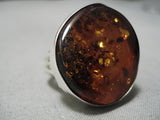 Quality Joe Begay Vintage Native American Navajo Amber Ancient Tree Sap Sterling Silver Ring-Nativo Arts