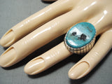 Incredible Vintage Native American Navajo Kingman Turquoise Sterling Silver Ring-Nativo Arts